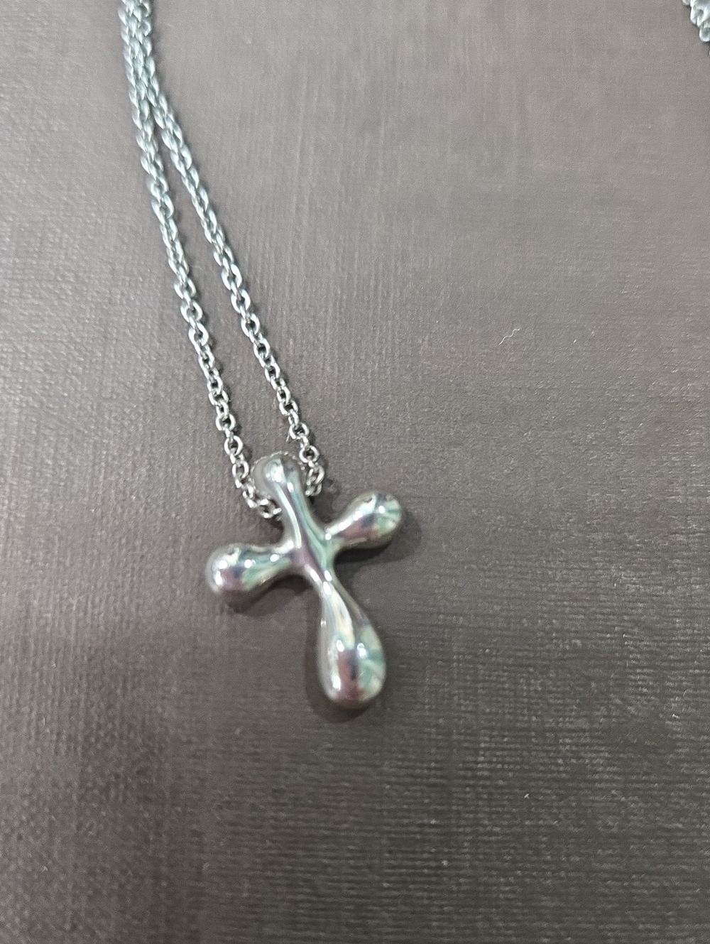 Tiffany & Co. Silver Organic Drop Cross Necklace
